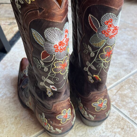 Old Gringo Bonnie Floral Pattern Brown Leather Boots! Size 9B - Picture 14 of 15